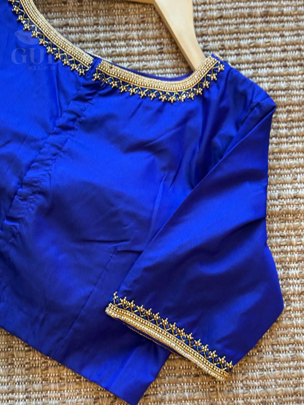 Blue Embroidered silk blouse
