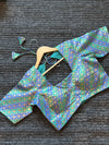 Blue and green silk blouse