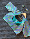 Blue and green silk blouse