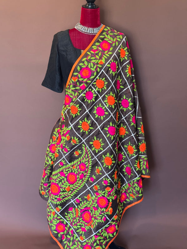 Brown phulkari duppatta