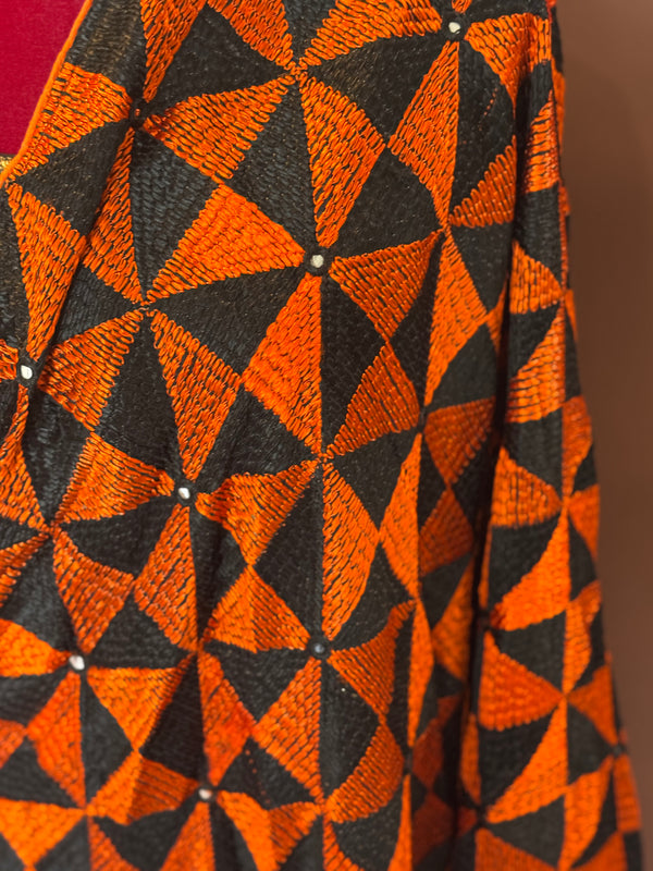 Orange and black phulkari duppatta