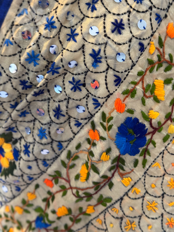 Cream with blue phulkari duppatta