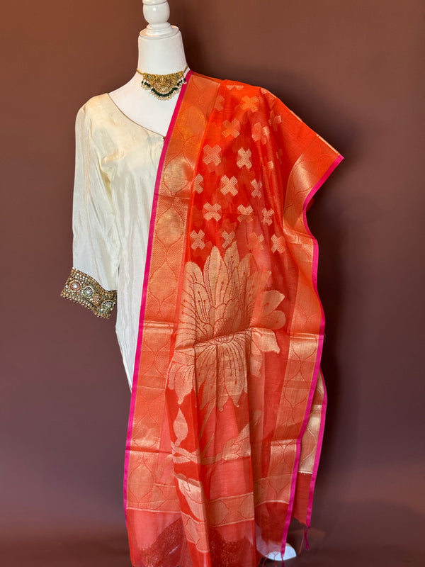 Orange silk duppatta