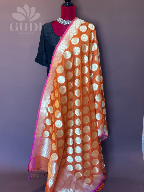Orange silk banarasi duppatta