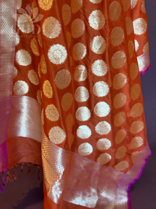 Orange silk banarasi duppatta
