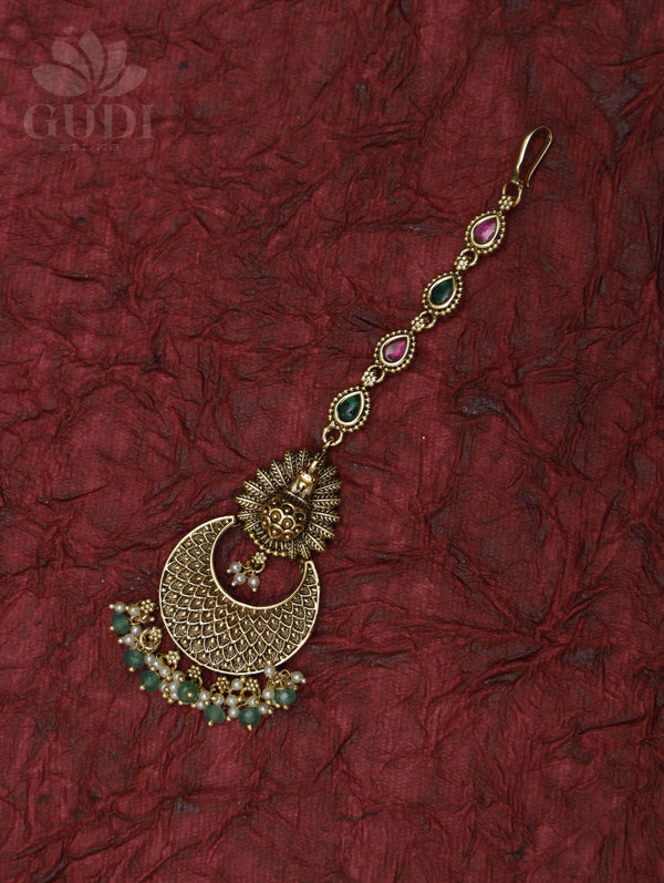 Maang Tikka - Antique with Kempu