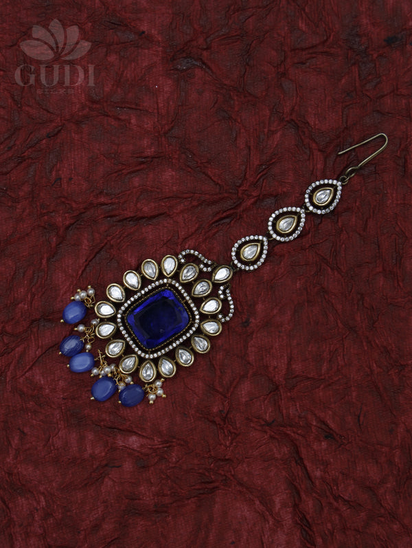 Maang Tikka - Kundan - Blue
