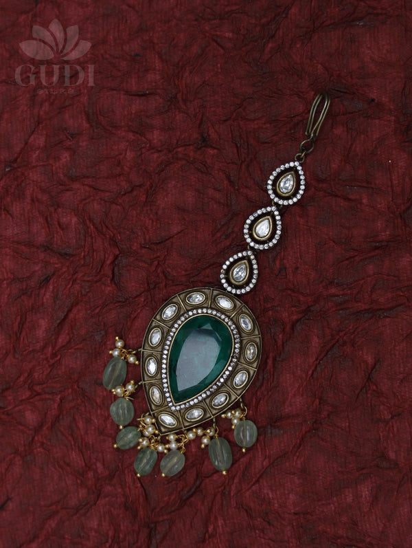 Maang Tikka - Kundan - Green