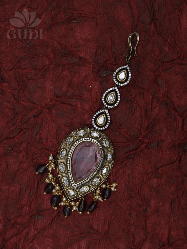 Maang Tikka - Kundan - Pink