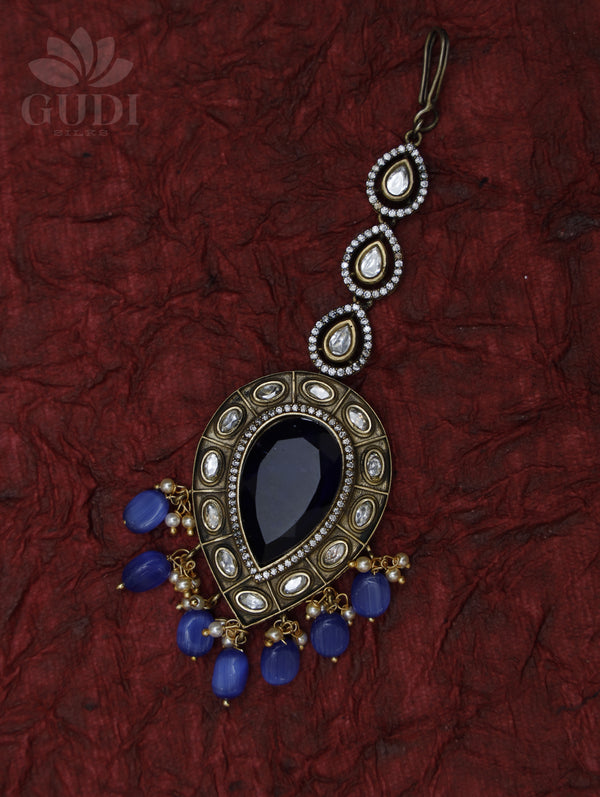 Maang Tikka - Kundan - Blue