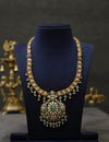 Antique long necklace with victorian detailing and green beads