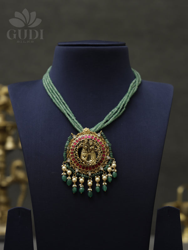 Jadau Necklace - Radha Krishna - Green beads