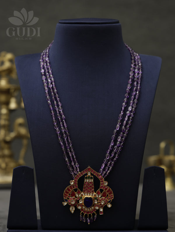 Jadau Necklace -Venkateswara - Amethyst beads