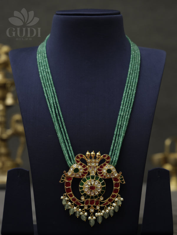 Jadau Necklace - Peacock- lush green beads