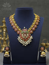 Jadau Necklace - Peacock motif coin set with pearl danglers