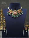 Jadau Necklace - Lotus with green beads
