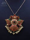 Jadau pendant - Double peacock with pearl drops