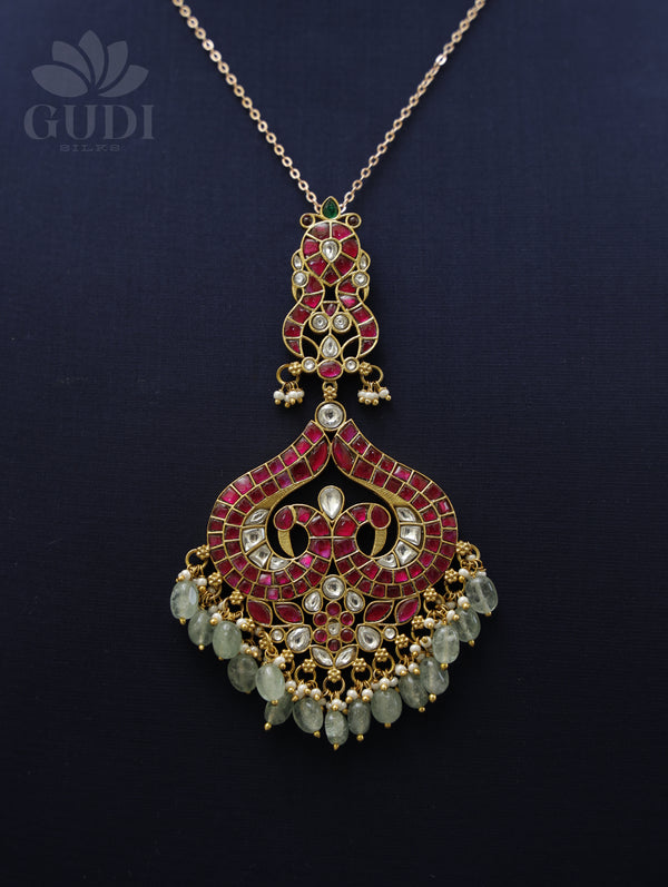 Jadau pendant - Grand double peacock