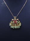 Jadau pendant - Double peacock with green bead drops