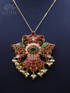 Jadau pendant - Twin peacock with pearl danglers