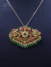 Jadau pendant - Crown inspired with emerald green drops