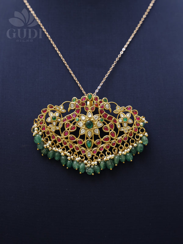 Jadau pendant - Crown inspired with emerald green drops