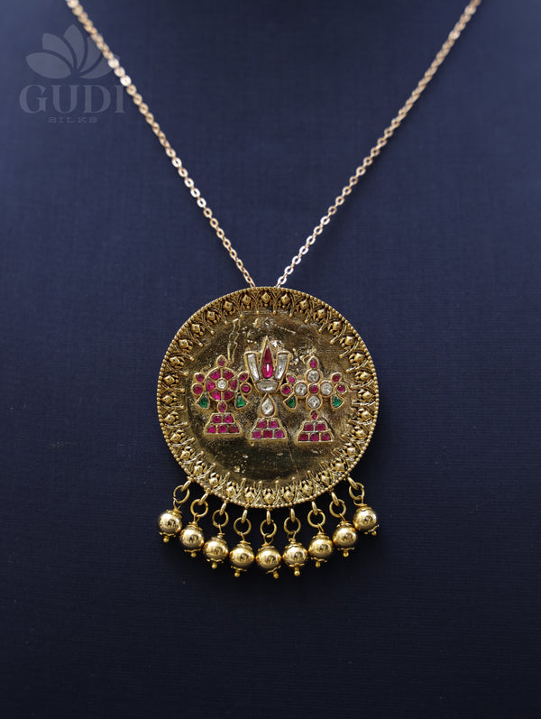 Jadau pendant - Tirupati Balaji in coin design