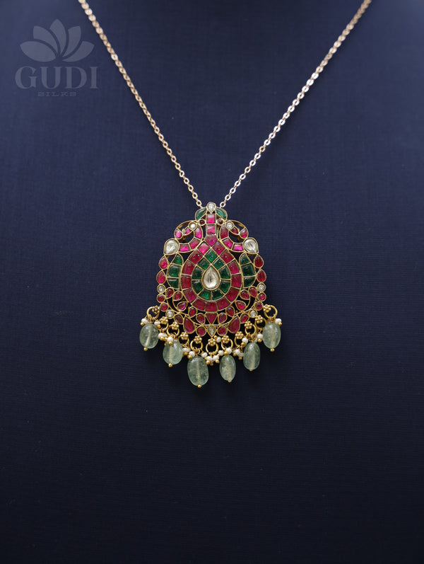 Jadau pendant - Peacock teardrop design