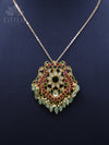 Jadau pendant - Peacock floral  with emerald green drops