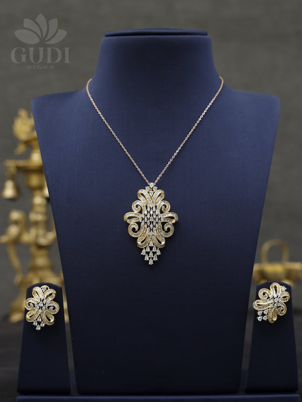 Cubic Zirconia pendant with earrings