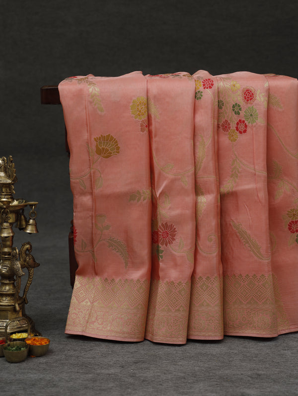 Banarasi silk - peach floral weave