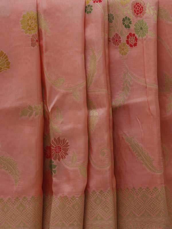 Banarasi silk - peach floral weave