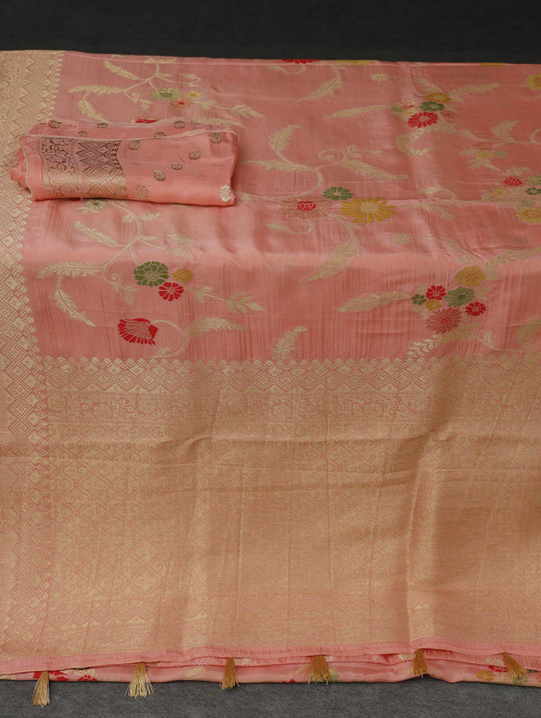 Banarasi silk - peach floral weave