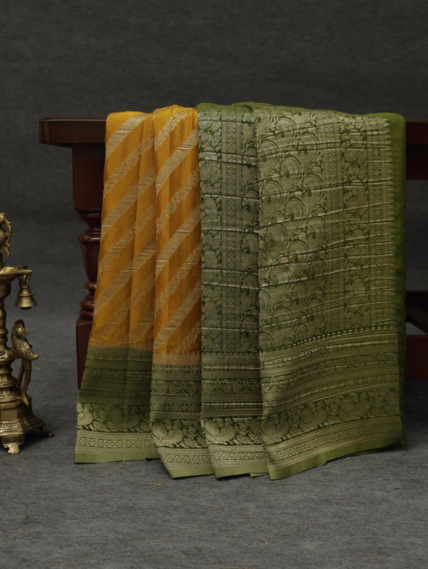Banarasi chiffon georgette saree -Mustard yellow with olive
