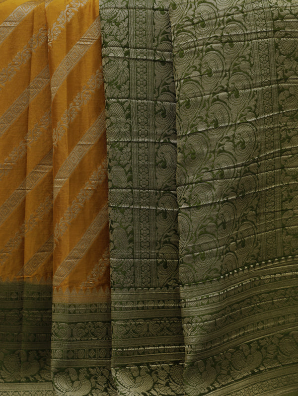 Banarasi chiffon georgette saree -Mustard yellow with olive