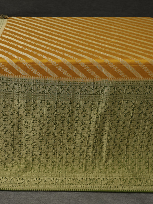 Banarasi chiffon georgette saree -Mustard yellow with olive