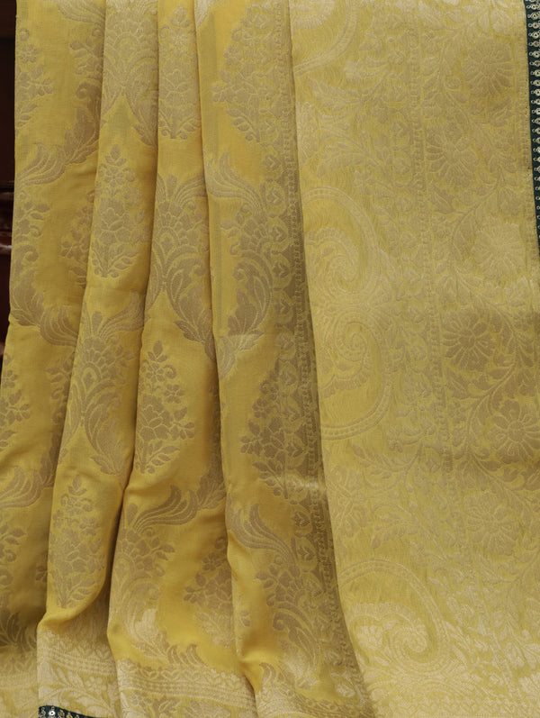 Khaddi Banarasi georgette saree - yellow