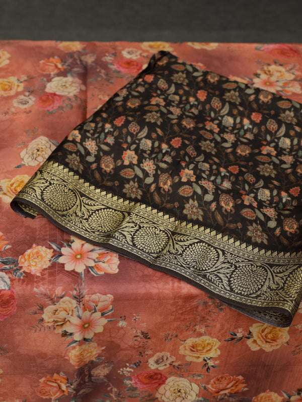 Banarasi dupion printed crepe silk saree