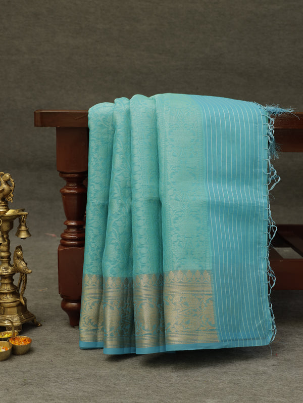 Banarasi Tanchoi organza saree - Turquoise Blue