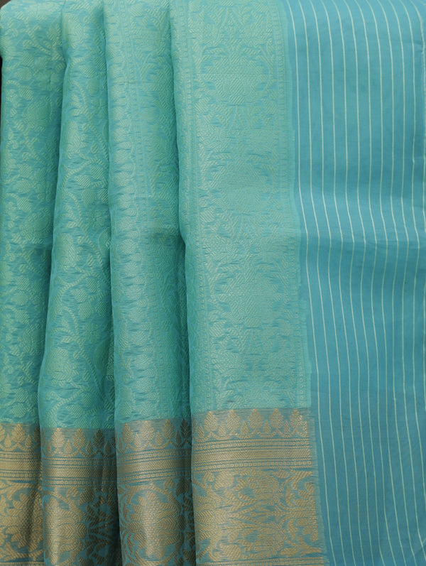 Banarasi Tanchoi organza saree - Turquoise Blue