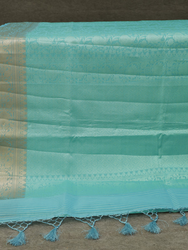 Banarasi Tanchoi organza saree - Turquoise Blue