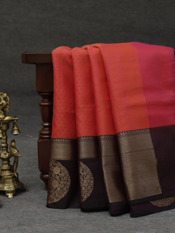Banarasi Tanchoi organza saree  - Orange with coffee brown