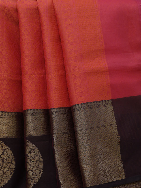 Banarasi Tanchoi organza saree  - Orange with coffee brown