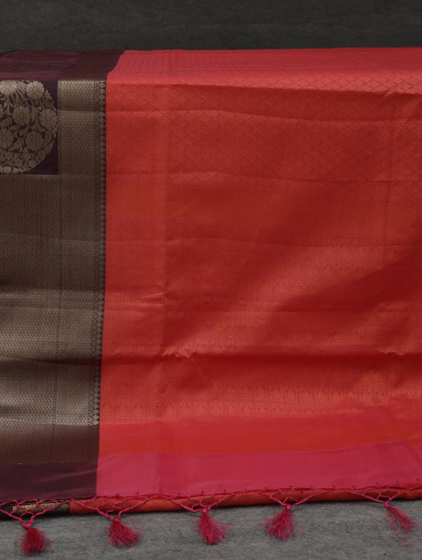 Banarasi Tanchoi organza saree  - Orange with coffee brown