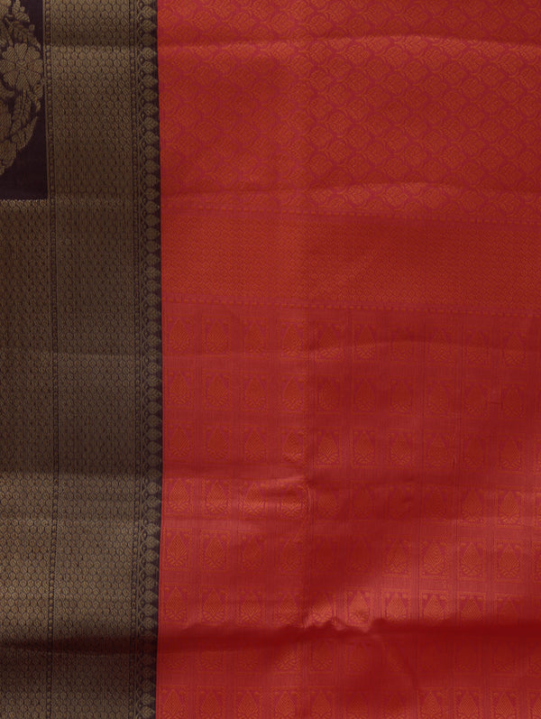 Banarasi Tanchoi organza saree  - Orange with coffee brown