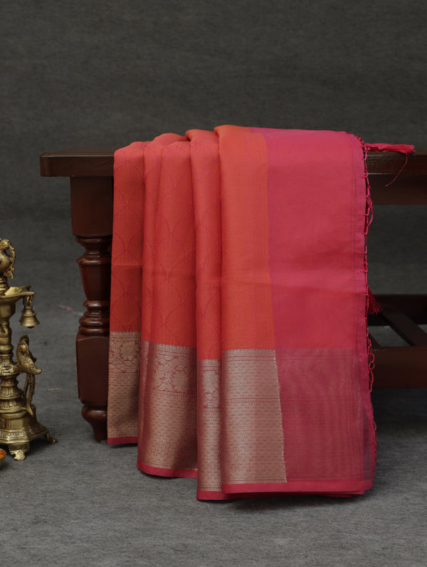 Banarasi Tanchoi organza saree - Pinkish Orange
