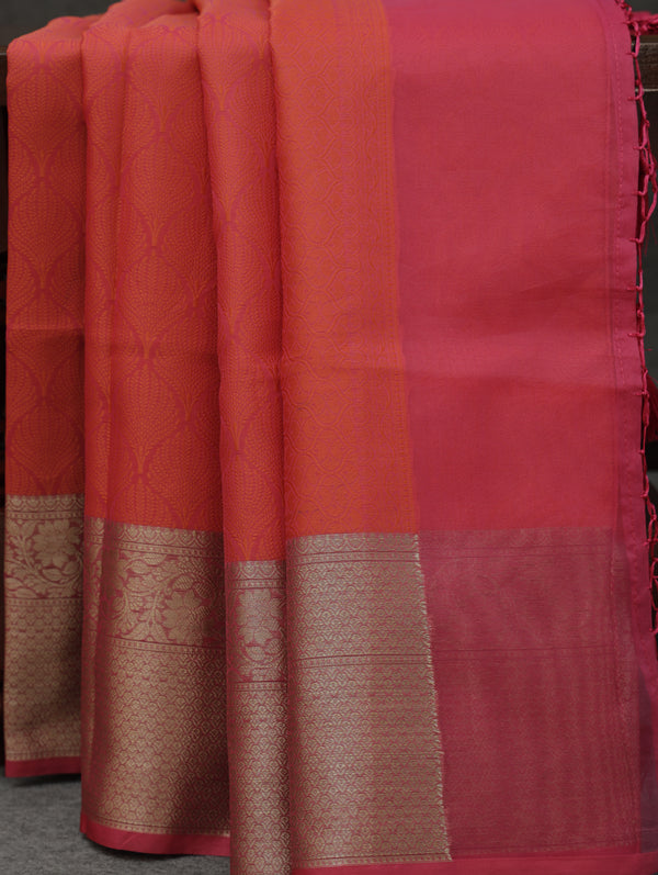 Banarasi Tanchoi organza saree - Pinkish Orange
