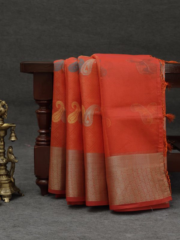 Banarasi Tanchoi organza saree - Orange