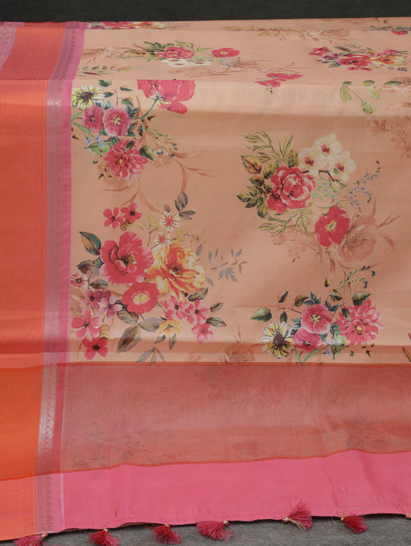 Banarasi butter tissue silk saree - peach with pink