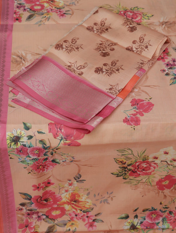 Banarasi butter tissue silk saree - peach with pink